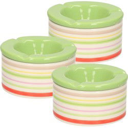 6x Gekleurde asbakken met groene deksel voor binnen en buiten 12 cm - Asbakken