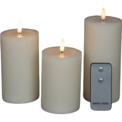 3ST IVOOR KAARS WAX RUSTIEK 3D LONT 7,5X10/12,5/15CM AFSTANDSBEDIENING 3X3AAA