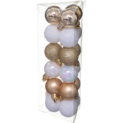 18x stuks kerstballen wit/goud glans en mat kunststof 3 cm - Kerstbal