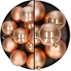 18x stuks kunststof kerstballen lichtbruin 6 en 8 cm - Kerstbal