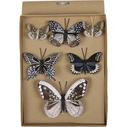 6x stuks Kerstversiering vlinders op clip 5, 8 en 12 cm - Kersthangers