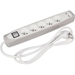 5-voudige stekkerdoos met schakelaar 2 usb-poorten grijs/wit penaarde