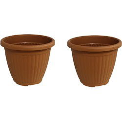 Bloempot Terra voor binnen & buiten - hoogwaardig kunststof - Ø 16 x H 13 cm - set 2 stuks