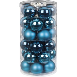 30x stuks glazen kerstballen diep blauw 6 cm glans en mat - Kerstbal