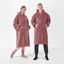 Textino TEDDY - Oversized Hoodie - 70x110 cm - Hoodie & deken in één - extra grote trui met capuchon - Desert Sand - roze - 1 stuk - Textino