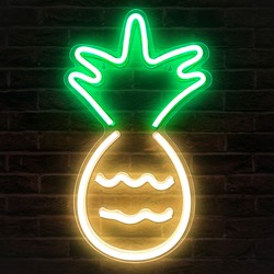 Groenovatie LED Neon Wandlamp "Ananas", Op USB, 44x26x2cm, Groen / Geel