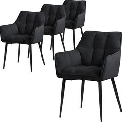Set van 4 eetkamerstoelen in zwarte badstof met dik gestoffeerde zitting ML design