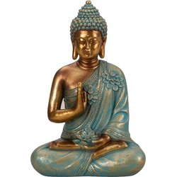 Boeddha beeld Shaman - binnen/buiten - goud/jade - 21 x 31 cm - Beeldjes