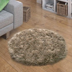 Hoogpolig Vloerkleed Plavera - Effen Uni - Beige - 60x60 cm