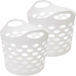 5Five Flexibele wasmand/opbergmand - 2x - rond - wit - 28 liter - D39 x H54 cm - Wasmanden