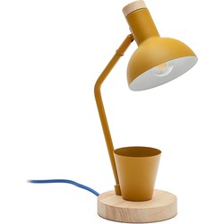 Kave Home - Katia-bureaulamp van hout en mosterdkleurig metaal