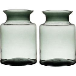 Set van 2x stuks grijze/transparante melkbus vaas/vazen van glas 20 cm - Vazen