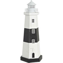 Items Decoratie Maritiem beeldje Vuurtoren met LED lampje - Hout - 16 x 42 cm - wit/zwart - Beeldjes