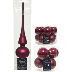 Glazen kerstballen pakket framboos roze glans/mat 32x stuks inclusief piek mat - Kerstbal