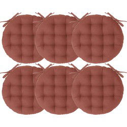 Atmosphera Stoelkussen rond - 6x - terracotta - katoen - 38 x 6.5 cm - wicker zitkussen - tuinstoelkussens