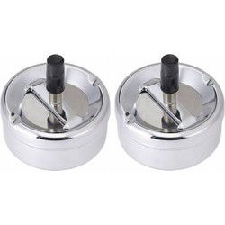 Draaiasbak - 2x - druk en draai Asbak - metaal - roterend - 9 cm - Asbakken