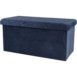 Hocker bank - poef XXL - opbergbox - donkerblauw - polyester/mdf - 76 x 38 x 38 cm - Poefs