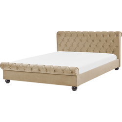 Beliani AVALLON - Tweepersoonsbed-Beige-Fluweel