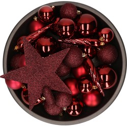 33x stuks kunststof kerstballen met ster piek rood 5-6-8 cm mix - Kerstbal