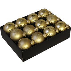 24x Luxe glazen gouden sneeuwvlokken/sterren kerstballen 7,5 cm - Kerstbal