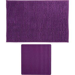 MSV Douche anti-slip mat en droogloop mat - Sevilla badkamer set - rubber/microvezel - paars - Badmatjes