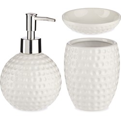 Badkamer accessoires set met stippen 3-delig wit van keramiek - Badkameraccessoireset