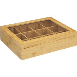5Five Theedoos/opbergkistje - 12-vaks - Bamboe hout - 23 x 28 x 7 cm - Theedozen