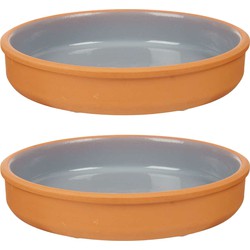 2x stuks tapas/hapjes serveren/oven schaal terracotta/grijs 23 x 4 cm - Snack en tapasschalen