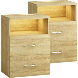 Nachtkastje Jamie LED-verlichting Set van 2 Eikenkleur 55x40x28cm