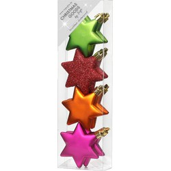 Christmas goods Kersthangers - 4x - gekleurde sterren - 6 cm - Kersthangers