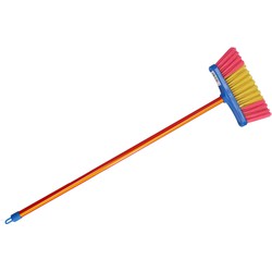 Sorex Kinderbezem - geel/roze - met steel - 61 cm - binnen bezem - Bezem