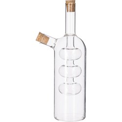 Decopatent® 2in1 Olie en Azijnstel glas - Bolvorm met kurken - Glazen Azijnfles & Oliefles in 1 - Oil and Vinegar - 9 x 9 x 21 Cm