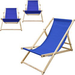 Set van 3 opvouwbare ligstoel donkerblauw hout verstelbare rugleuning tot 120 kg ligstoel tuinligstoel strandligstoel