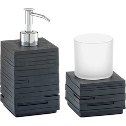 Zeller badkamer accessoires set 2-delig - kunststeen - leisteen - Badkameraccessoireset