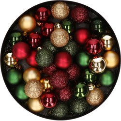 42x stuks kunststof kerstballen donkergroen, donkerrood en goud mix 3 cm - Kerstbal