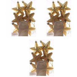 18x Kunststof sterren kerstballen glans/mat/glitter goud 7 cm kerstboom versiering/decoratie - Kersthangers