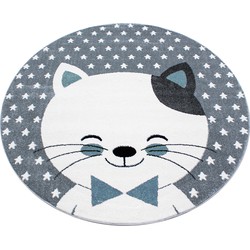 Kids Kinderkamer Kat Blauw vloerkleed - Rond - 160 CM ROND