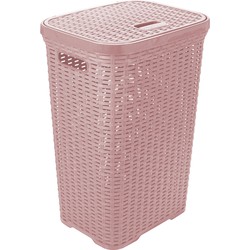 Hega Hogar Wasmand met deksel Rotan - roze - kunststof - 60L - 34 x 43 x 62 cm - Wasmanden