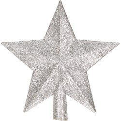 Mini Kerstboom piek zilver 14 cm met glitters - Kleine kerstpieken - kerstboompieken