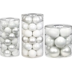 72x stuks glazen kerstballen wit 4, 6 en 8 cm glans en mat - Kerstbal