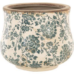 Clayre & Eef Bloempot  Ø 21x17 cm Beige Groen Keramiek Rond Bloemen Bloempot binnen