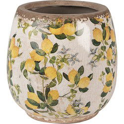Clayre & Eef Bloempot  Ø 13x13 cm Beige Geel Keramiek Citroenen Bloempot Binnen