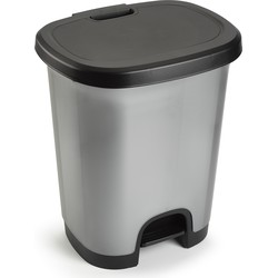 PlasticForte Pedaalemmer - kunststof - zwart-zilver - 18 liter - Pedaalemmers