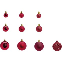 Kerstballen -set 100x st - bordeaux rood - 3,4,6 cm - kunststof - Kerstbal