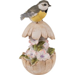 Clayre & Eef Beeld Vogel 14 cm Beige Grijs Polyresin Woonaccessoires