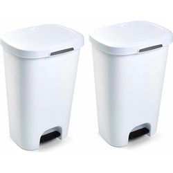 PlasticForte Pedaalemmer - 2x - wit - 50L- kunststof - prullenbak - Pedaalemmers