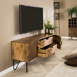 Tv-Meubel Mangohout - 35x135x55cm - 2 Lades & Deuren