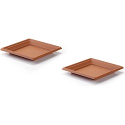 2x stuks opvangschaal Plantenbak terra cotta vierkant voor een 25 cm diameter pot - Plantenbakken