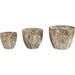 PTMD Bloempot Miah - 25x25x21 cm - Keramiek - Bruin - Set van 3