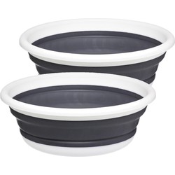 5Five Afwasteil/afwasbak opvouwbaar - 2x - wit/grijs - rond - 37,5 x 14 cm - Afwasbak